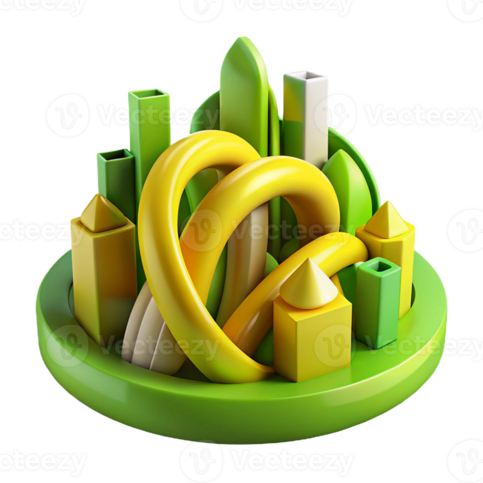 serene contemporary A dynamic composition of intersecting lines and curves, in vibrant hues of green and yellow, resembling a futuristic cityscape genuine png