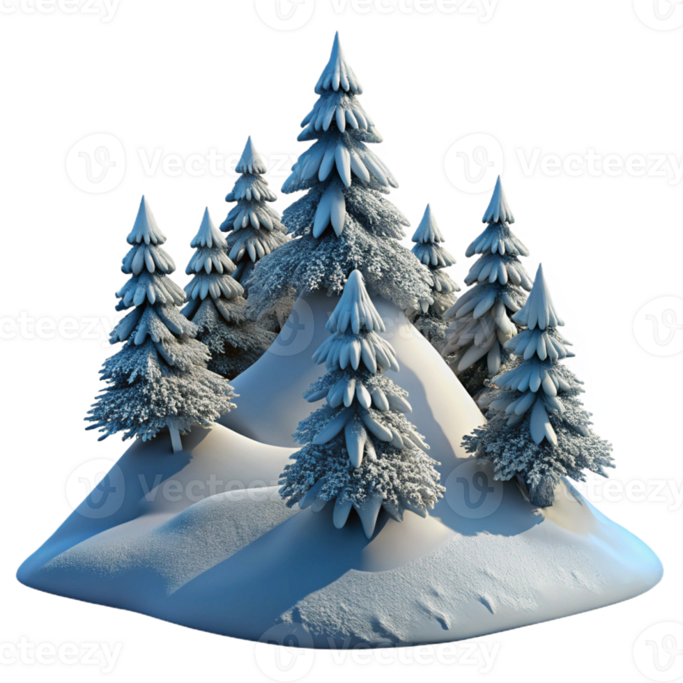 beautiful classic Frost-covered pine trees on a snowy mountain peak, crisp morning light, hyperrealistic style premium png