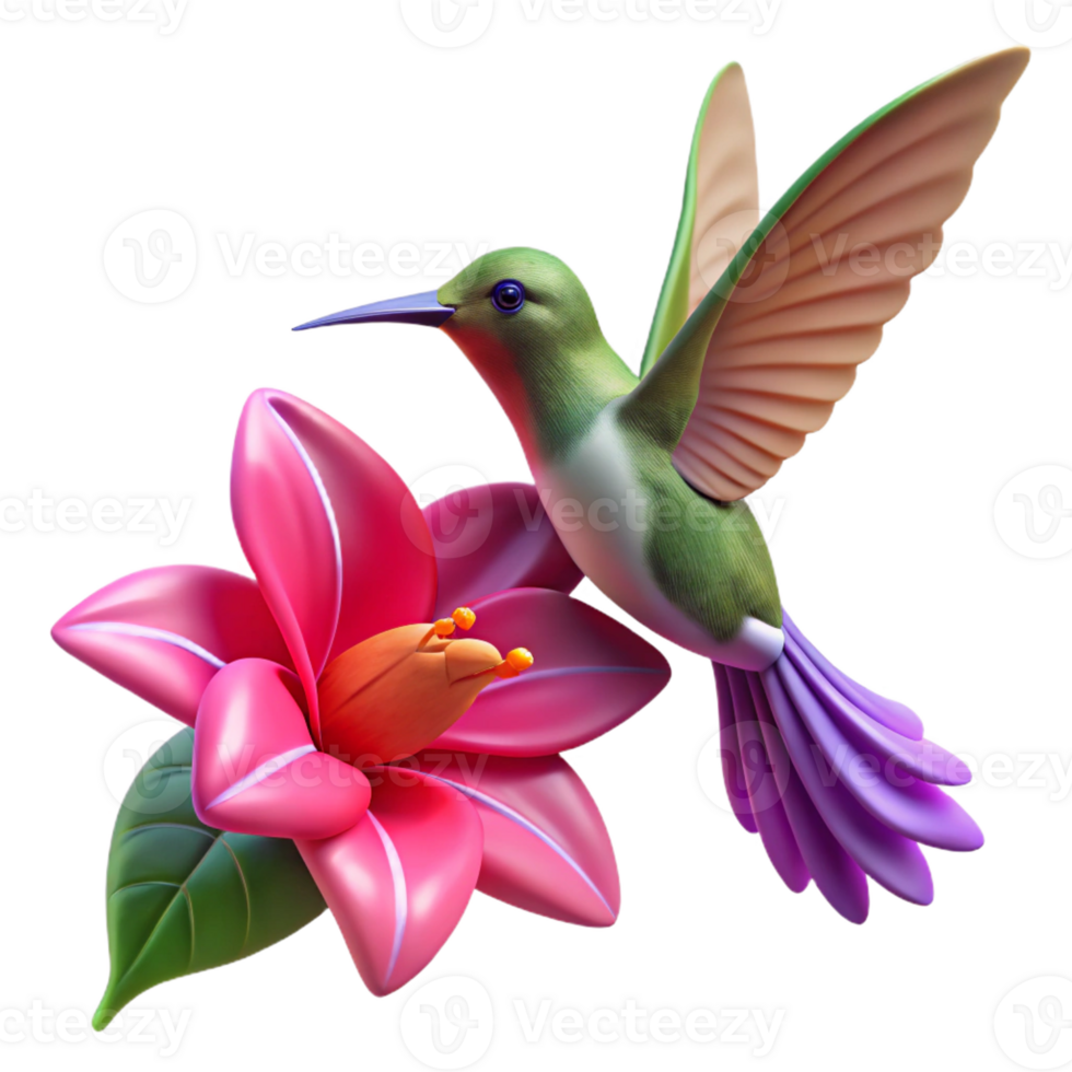 beautiful modern A hummingbird hovering near a vibrant fuchsia flower, backlighting, nature photography style high resolution png