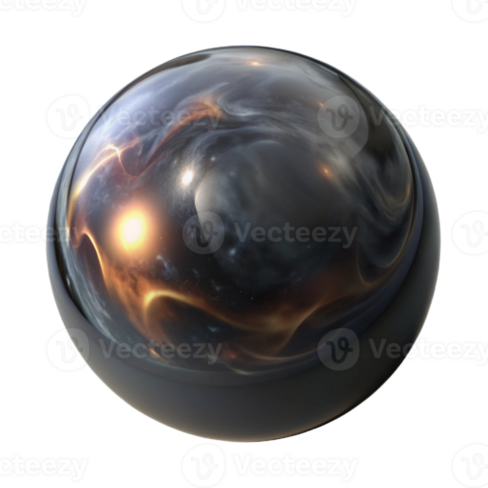 beautiful contemporary A single, perfect sphere of polished obsidian, reflecting a distorted image of a burning galaxy, dark and mysterious lighting premium png