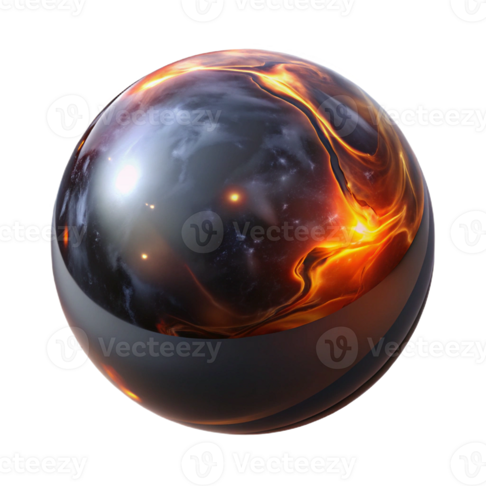 wonderful creative A single, perfect sphere of polished obsidian, reflecting a distorted image of a burning galaxy, dark and mysterious lighting professional png