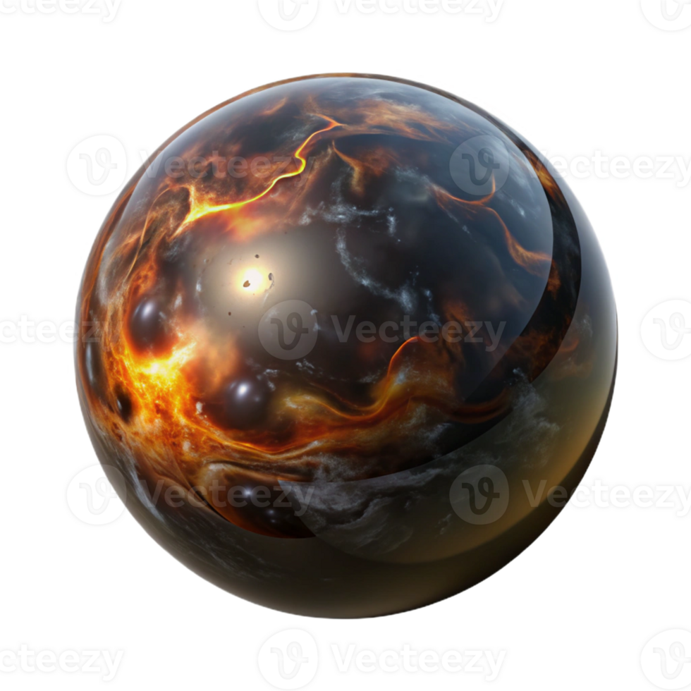 vibrant artistic A single, perfect sphere of polished obsidian, reflecting a distorted image of a burning galaxy, dark and mysterious lighting professional png