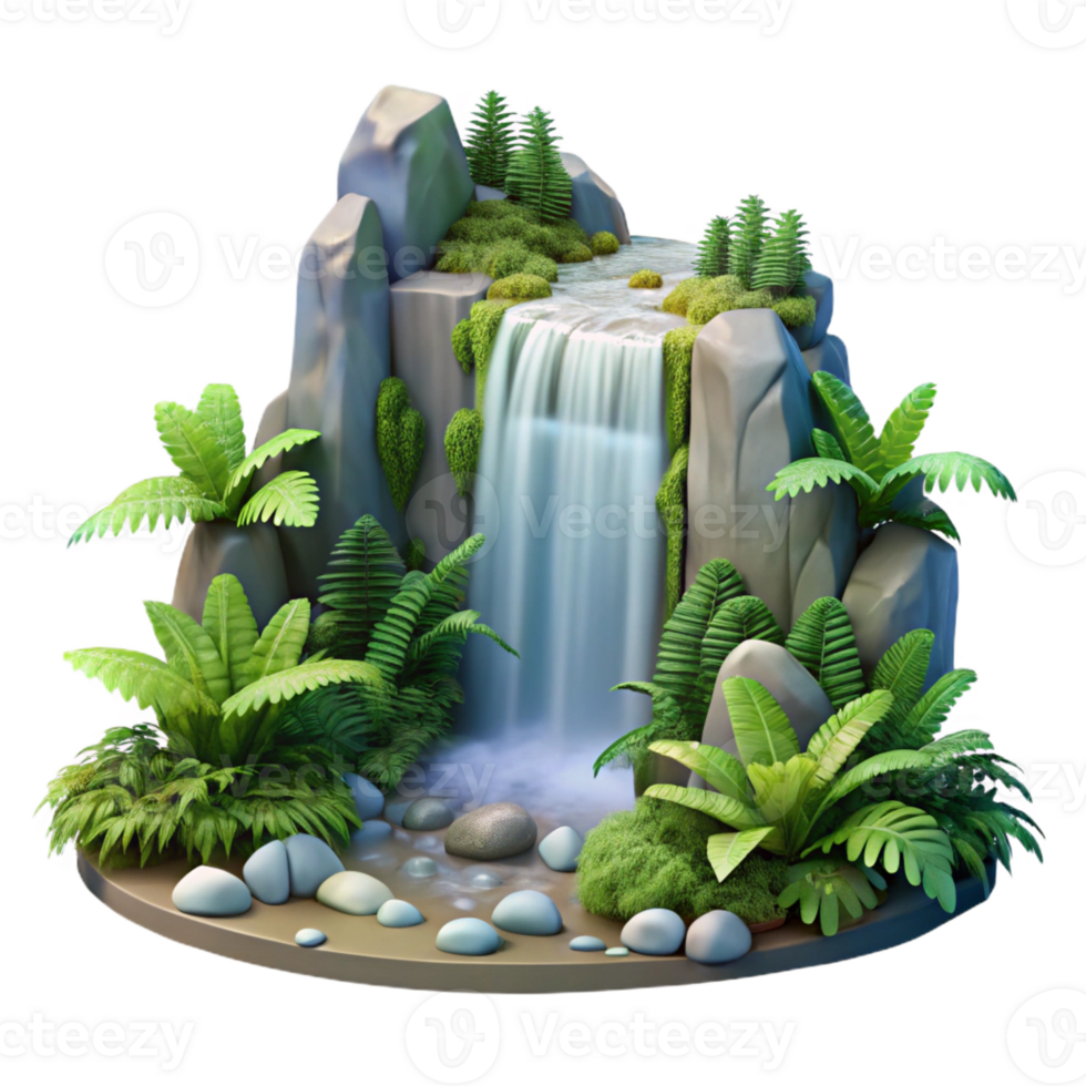 extraordinary artistic A cascading waterfall surrounded by lush ferns, misty lighting, romanticism style premium png