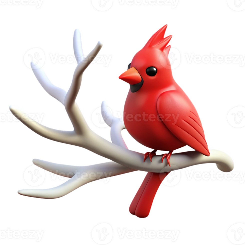 impressive rustic A snow-covered branch with a single red cardinal perched on it, winter light, vintage illustration style professional png