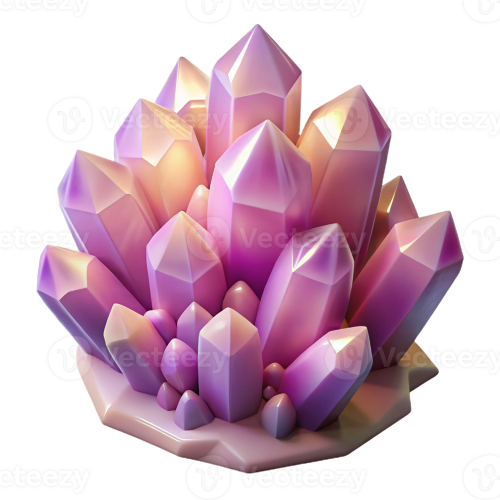 magnificent contemporary A cluster of crystalline formations in shades of amethyst and rose quartz, illuminated by a warm, ambient light, ethereal and delicate authentic png