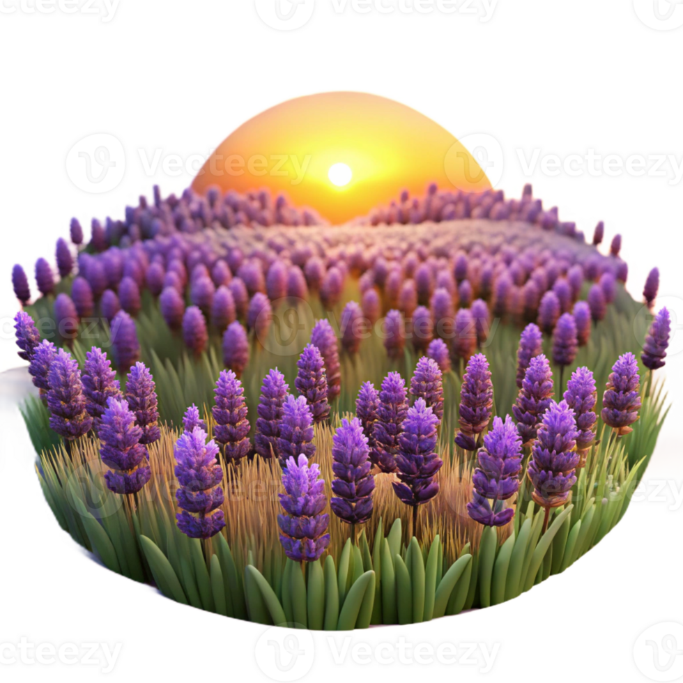 vibrant contemporary A field of lavender flowers at sunset, golden hour lighting, impressionistic style original png
