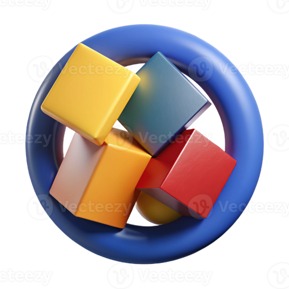 serene modern A dynamic composition of overlapping circles and squares in bold primary colors, high contrast, Bauhaus style original png