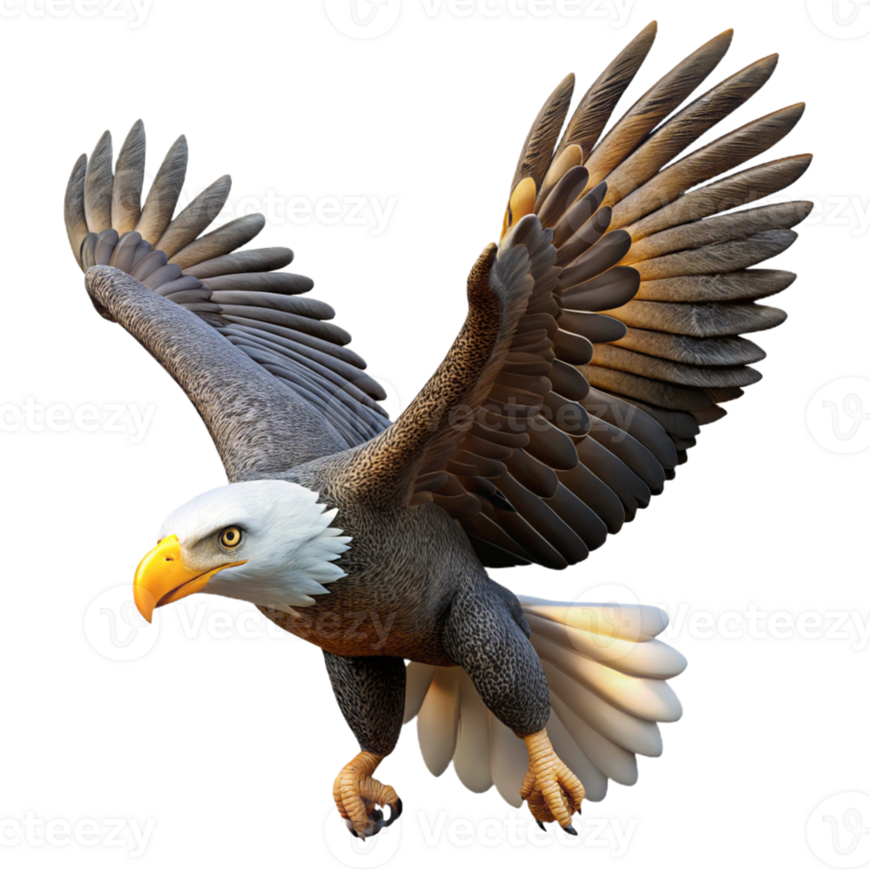 elegant creative A majestic bald eagle soaring through the sky, bright daylight, realistic style high resolution png
