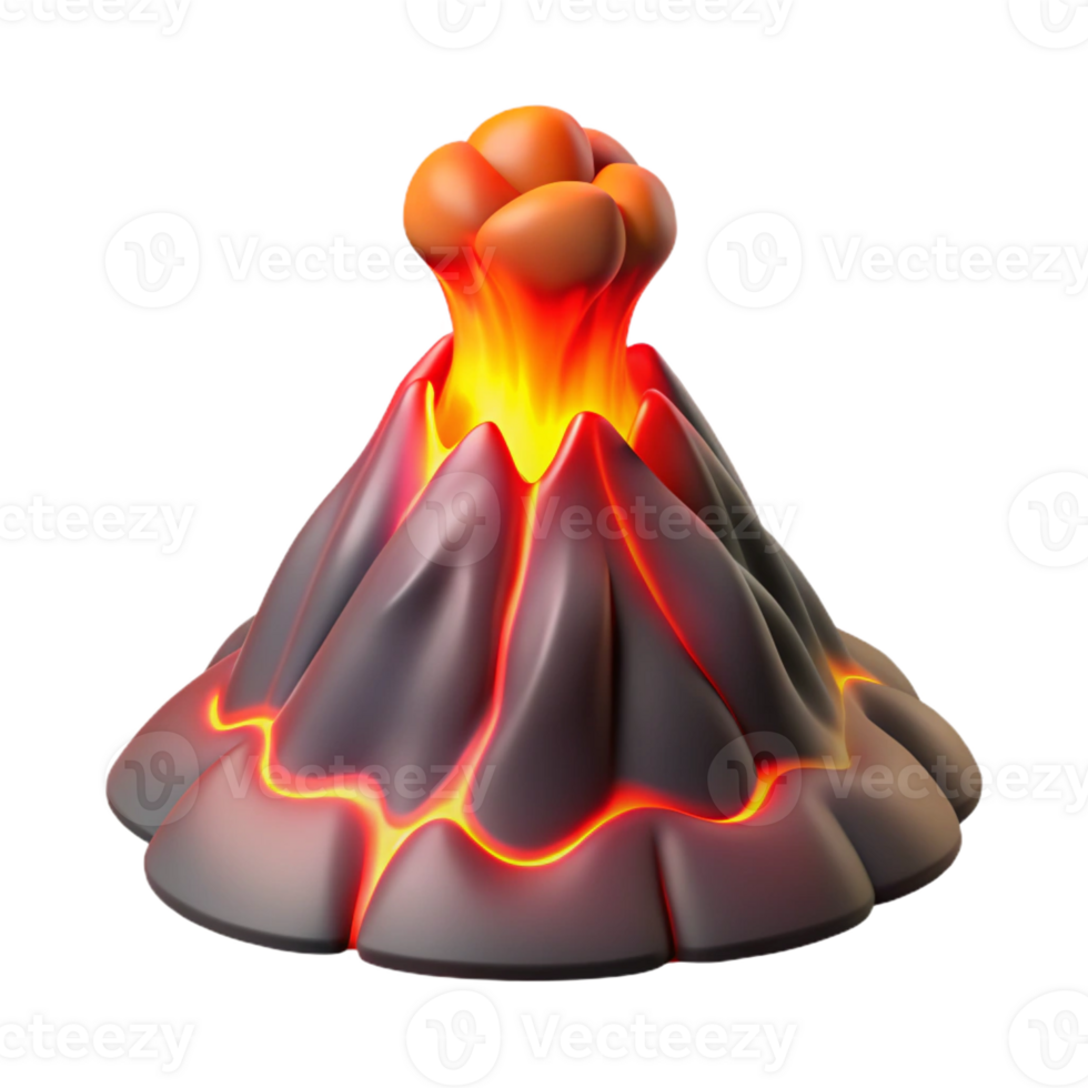 magnificent minimalist An erupting volcano with lava flowing down its sides, fiery lighting, dramatic style professional png
