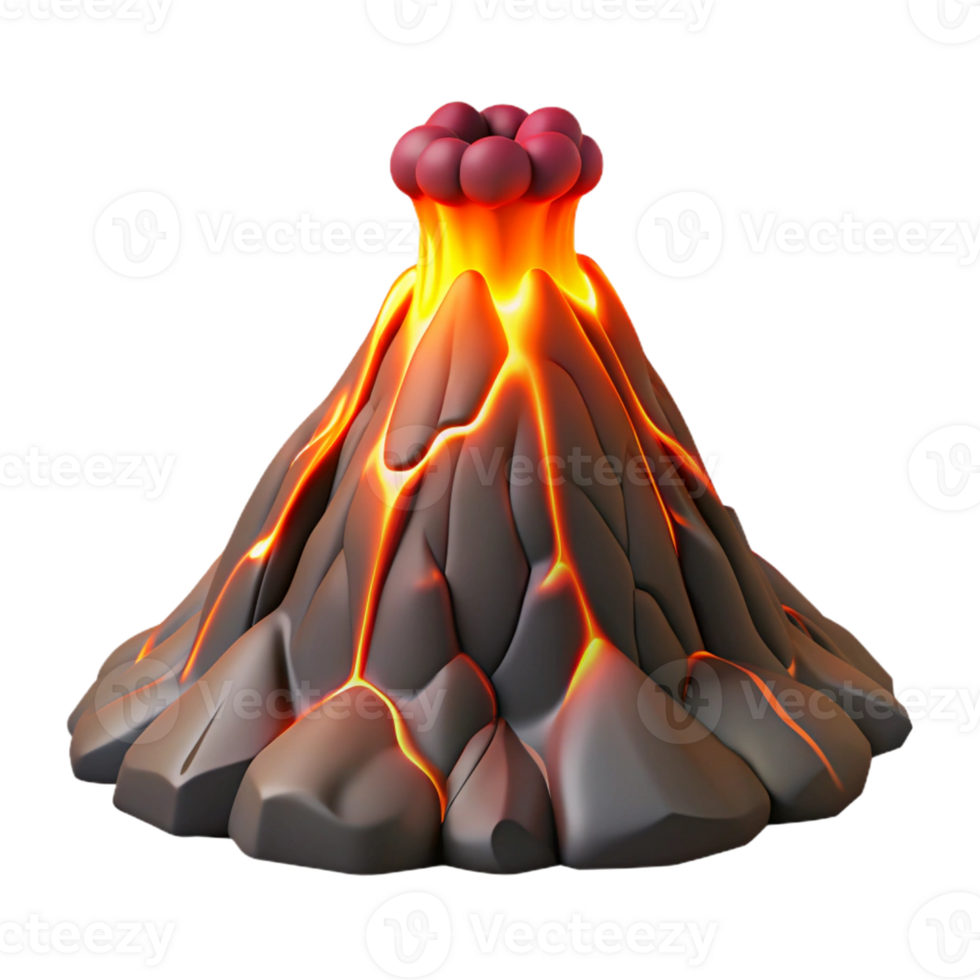 impressive minimalist An erupting volcano with lava flowing down its sides, fiery lighting, dramatic style exclusive png