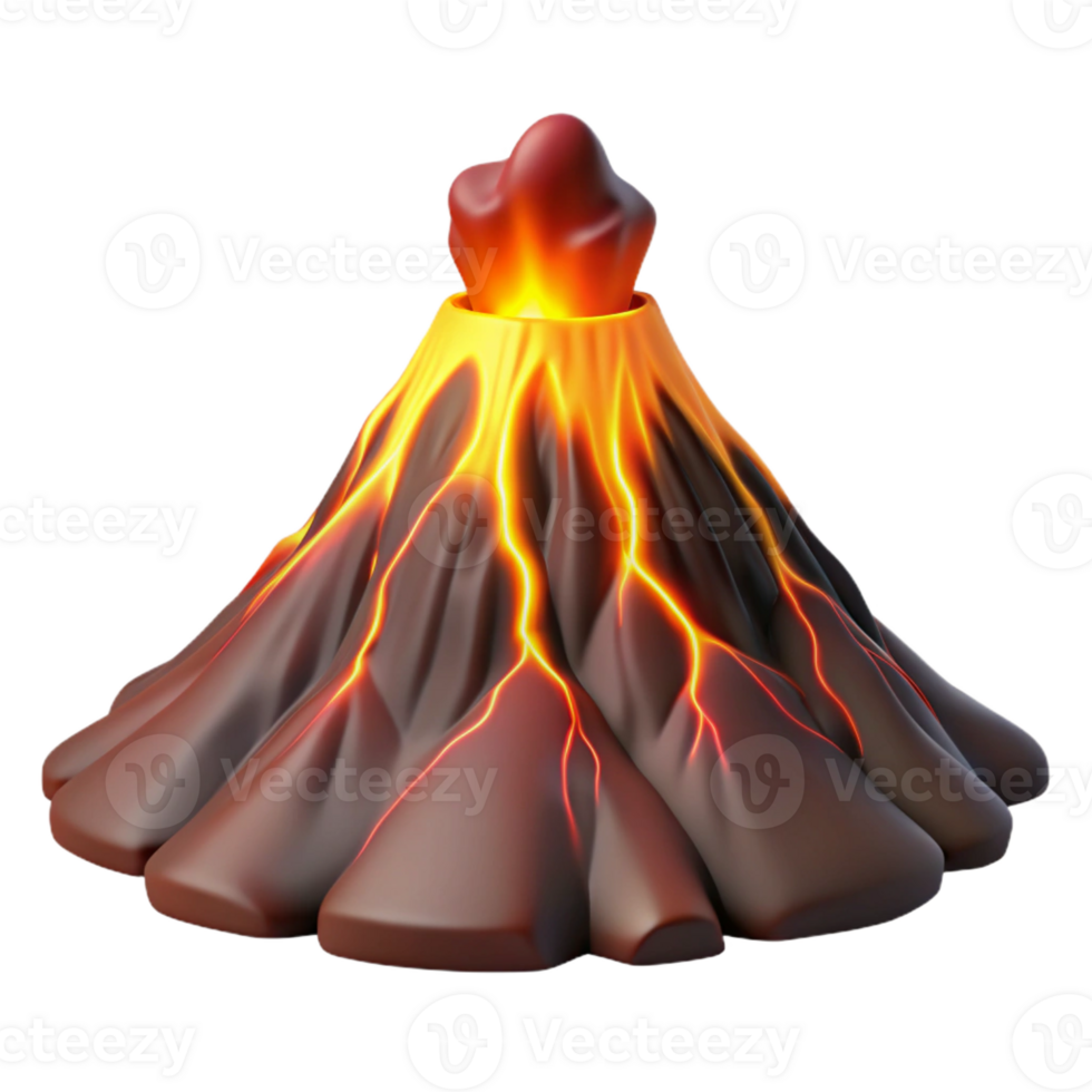 elegant creative An erupting volcano with lava flowing down its sides, fiery lighting, dramatic style high quality png