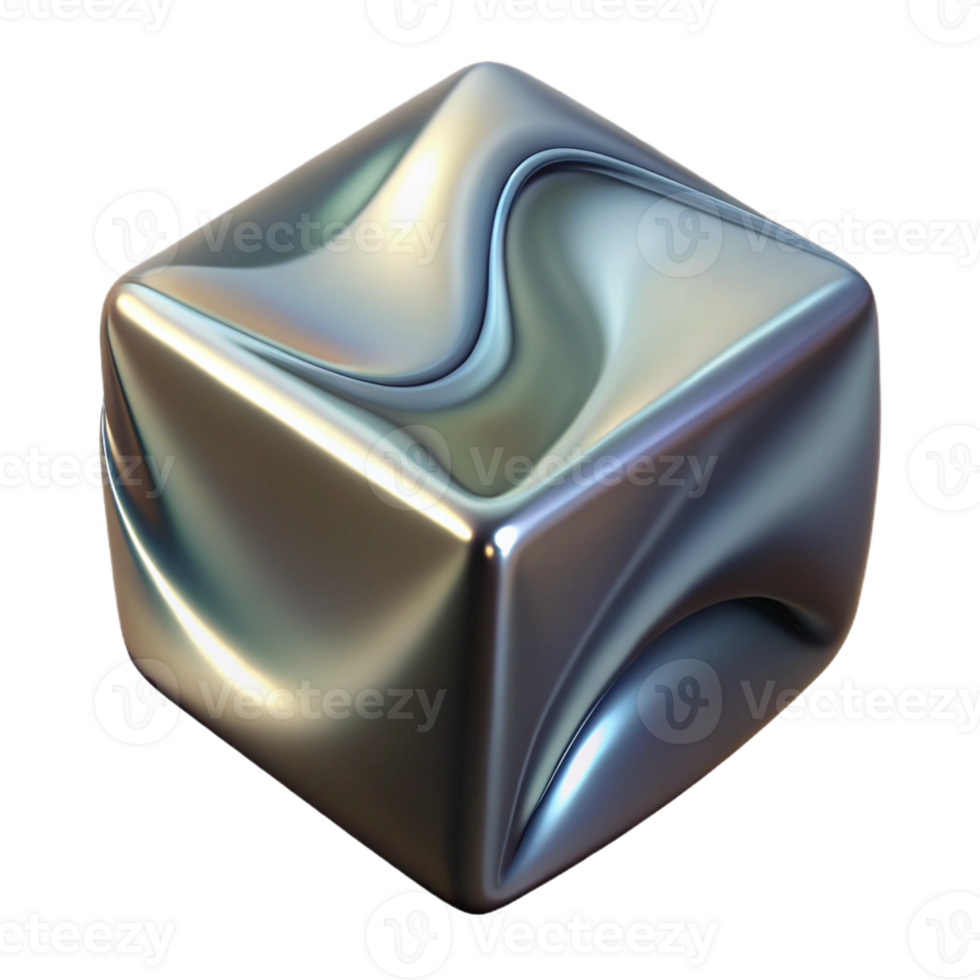 vibrant creative A single, levitating cube, made of polished chrome, reflecting a distorted image of the surrounding environment, surreal and abstract authentic png