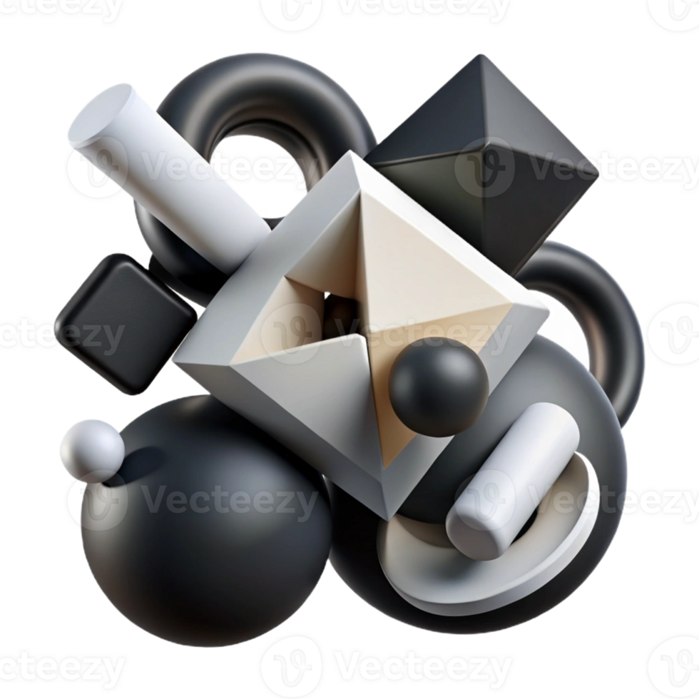 dramatic creative A dynamic composition of overlapping, geometric shapes in shades of black and white, minimalist and graphic genuine png
