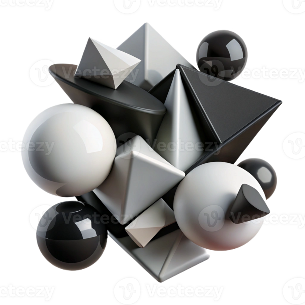 stunning vintage A dynamic composition of overlapping, geometric shapes in shades of black and white, minimalist and graphic high quality png