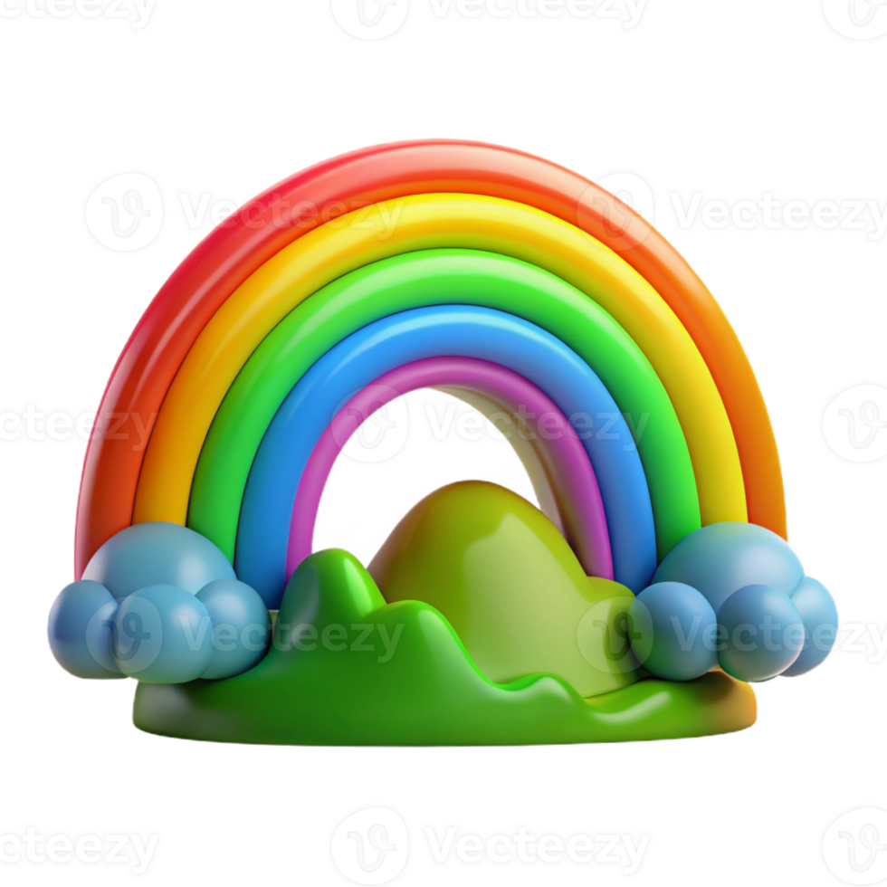 vibrant modern A vibrant rainbow arcing over a green valley, bright daylight, vibrant style exclusive png