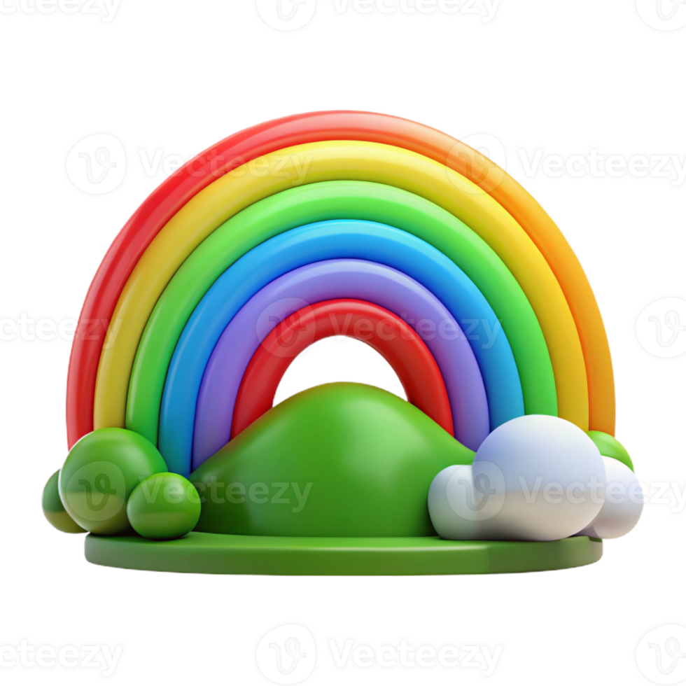wonderful vintage A vibrant rainbow arcing over a green valley, bright daylight, vibrant style premium png