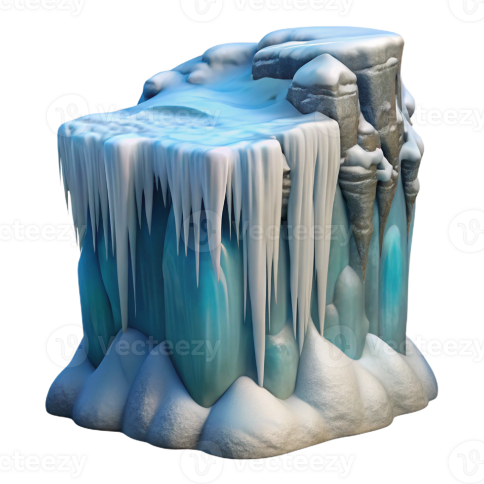 elegant creative A frozen waterfall cascading down a cliff face, crisp winter light, photorealistic high quality png