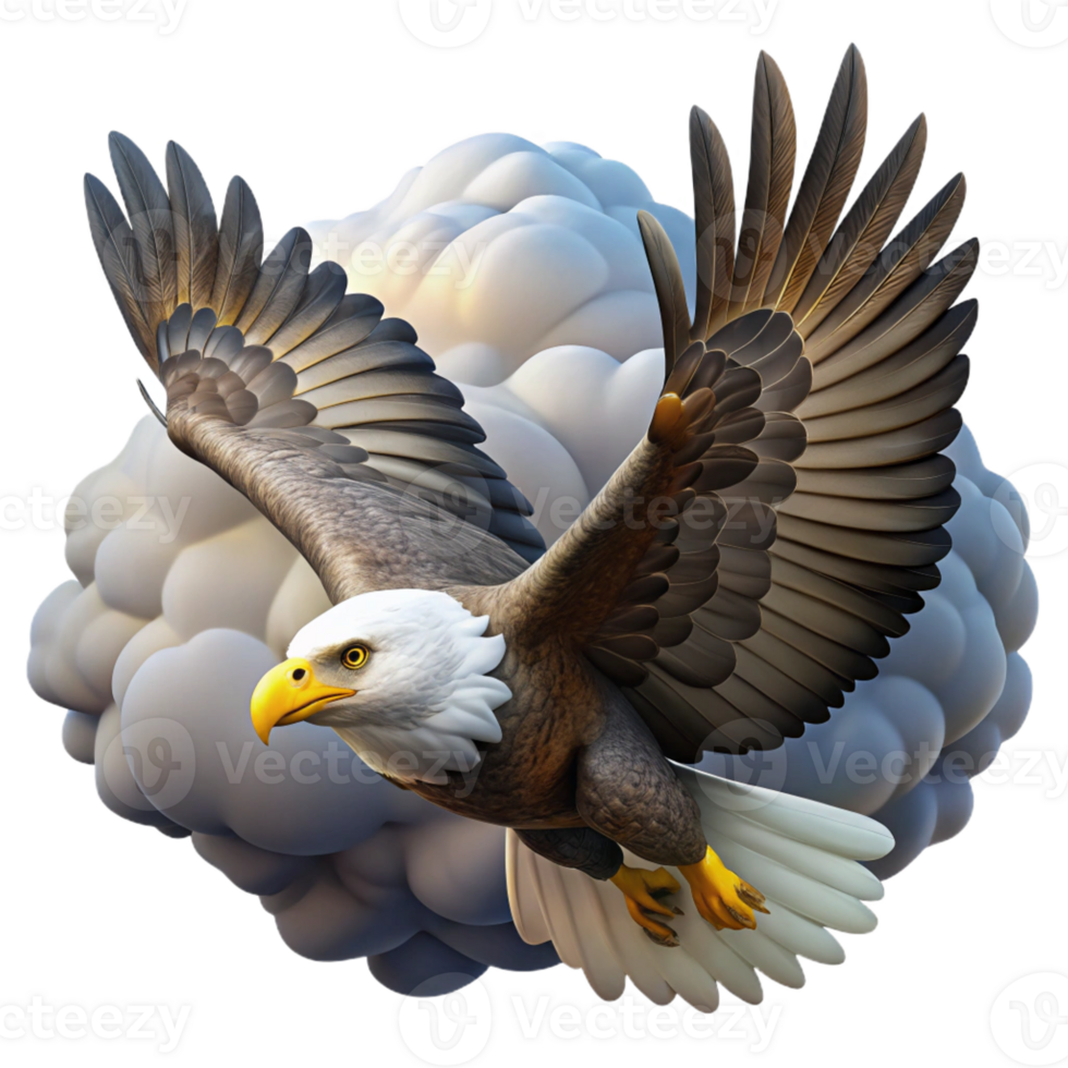 stunning traditional A majestic bald eagle soaring through a cloudy sky, dramatic lighting, realistic style exclusive png