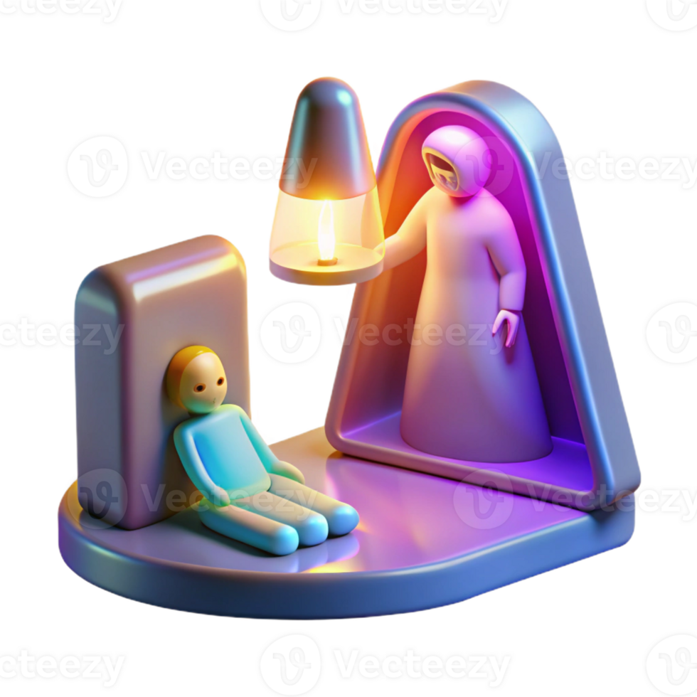 wonderful modern A holographic projection of a deceased loved one, flickering and glitching, illuminated by the warm light of a bedside lamp, a grieving figure reaching out detailed png