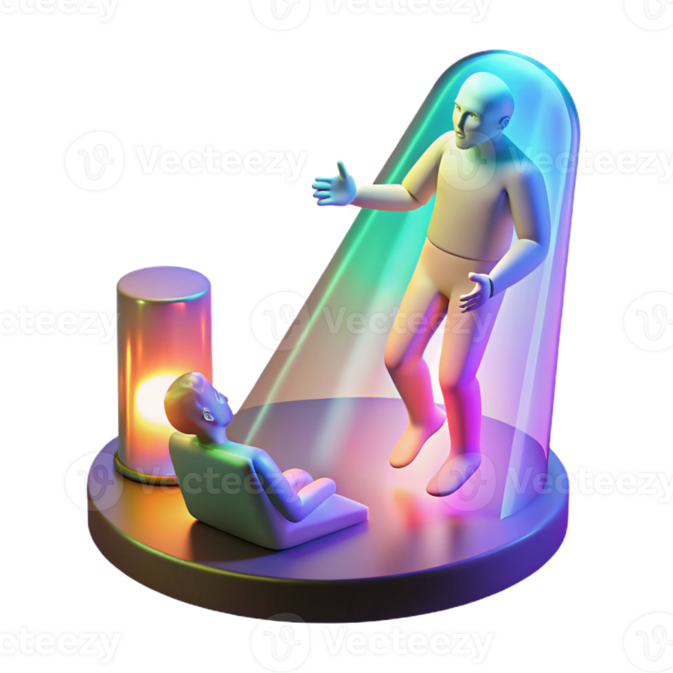 extraordinary creative A holographic projection of a deceased loved one, flickering and glitching, illuminated by the warm light of a bedside lamp, a grieving figure reaching out 4K png