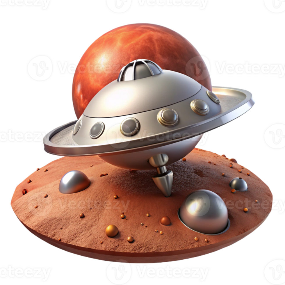 stunning modern A sleek, silver spaceship landing on a desolate, red planet, dust swirling around its landing gear, illuminated by the harsh glare of the twin suns genuine png