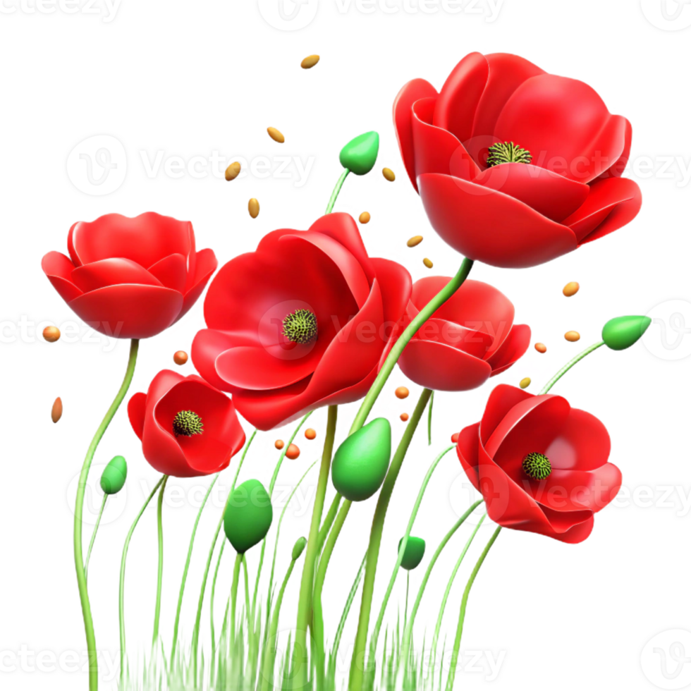 extraordinary abstract A field of poppies blowing in the wind, vibrant red and green, impressionistic style 4K png