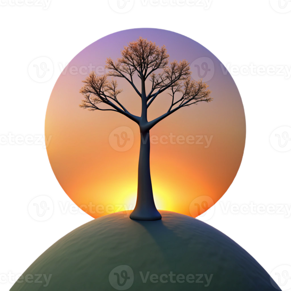elegant vintage A lone tree on a hilltop, silhouetted against a vibrant sunset, painted by Caspar David Friedrich 4K png