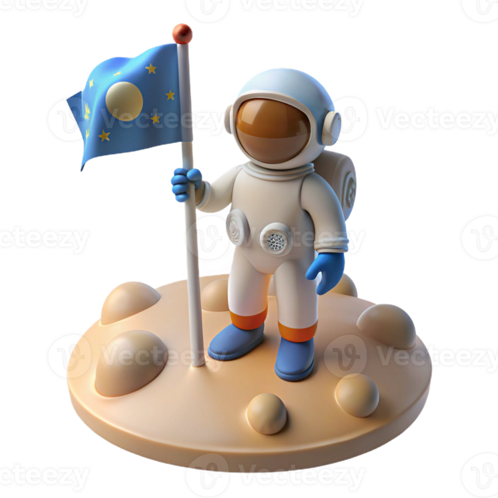 dramatic contemporary A lone astronaut planting a flag on a newly discovered planet, a vast, alien landscape stretching out behind them, illuminated by the light of a distant star detailed png