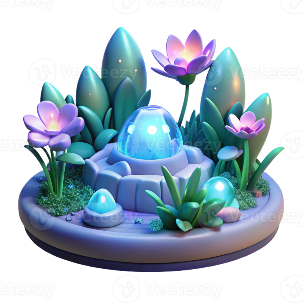 vibrant modern A futuristic garden, filled with bioluminescent plants and glowing flowers, soft, ethereal light illuminating the scene high quality png