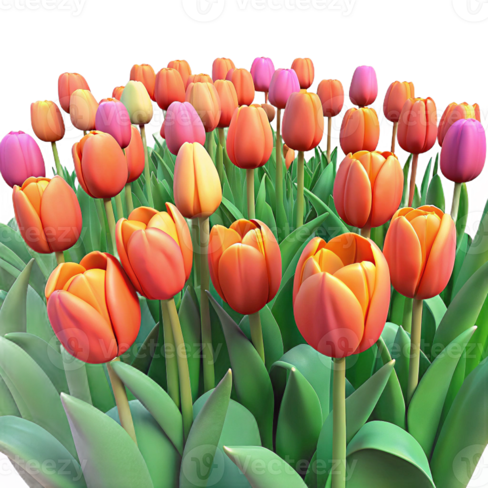stunning contemporary A field of tulips in full bloom, vibrant and colorful, painted by Vincent van Gogh authentic png