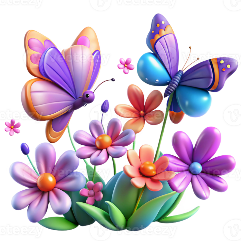 wonderful modern A group of butterflies fluttering around a field of flowers, colorful and dynamic, impressionistic style professional png