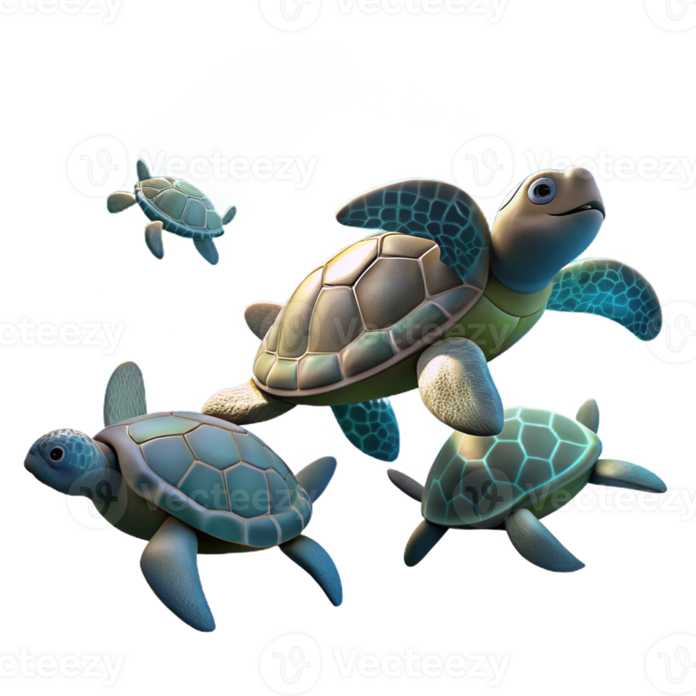 elegant abstract A group of sea turtles swimming in the ocean, sunlight filtering through the water, serene and peaceful style detailed png
