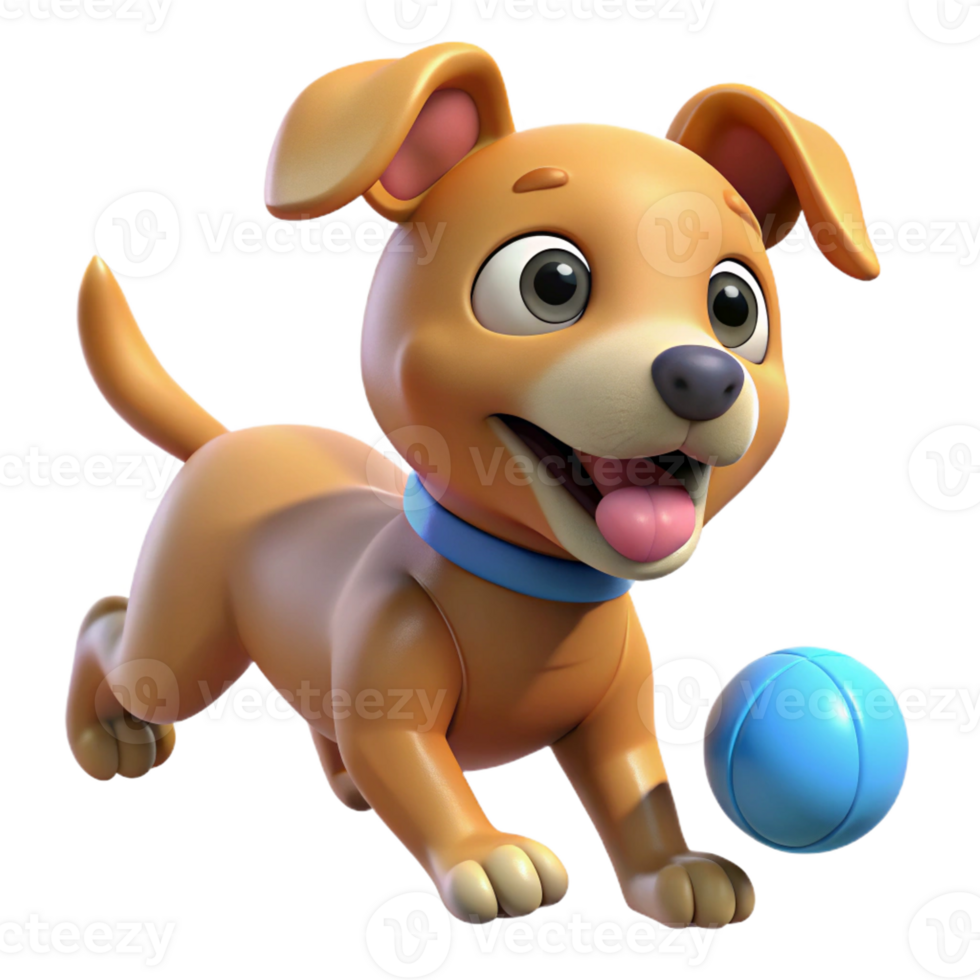 beautiful vintage A playful puppy chasing a ball, bright and cheerful lighting, cartoon style detailed png