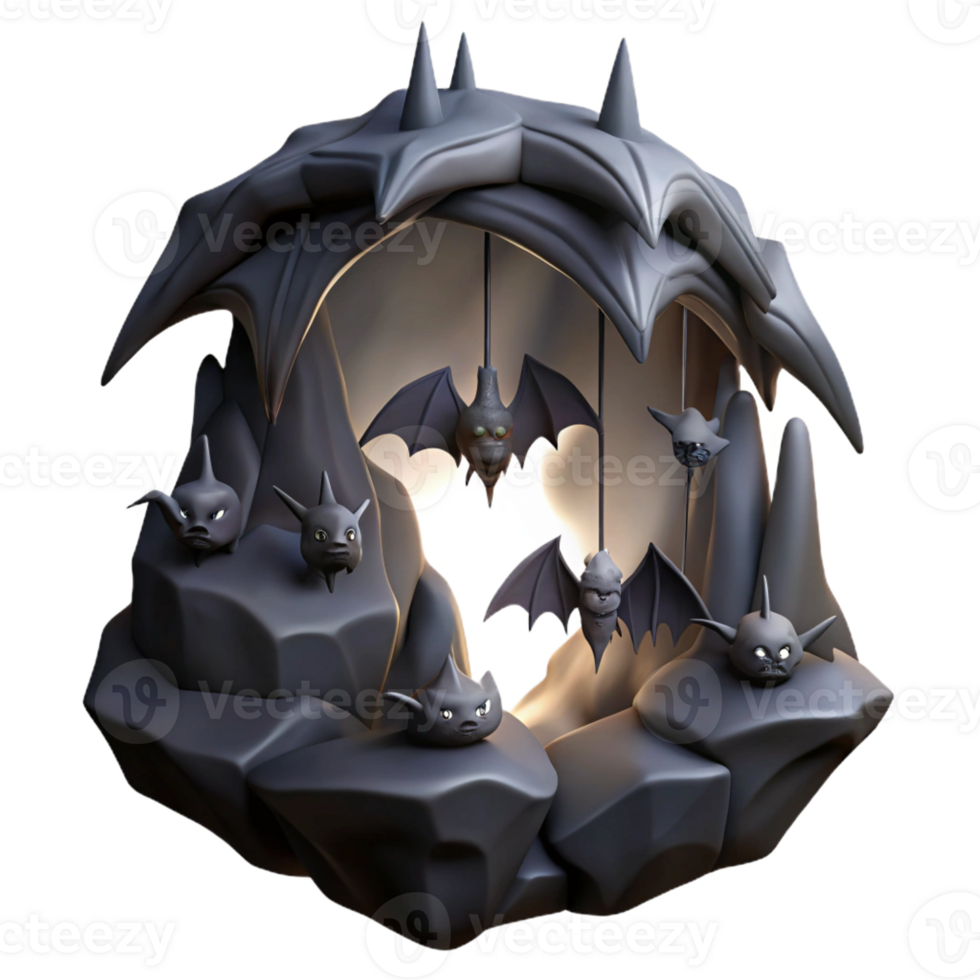 magnificent creative A colony of bats hanging in a cave, dark and mysterious atmosphere, gothic style premium png