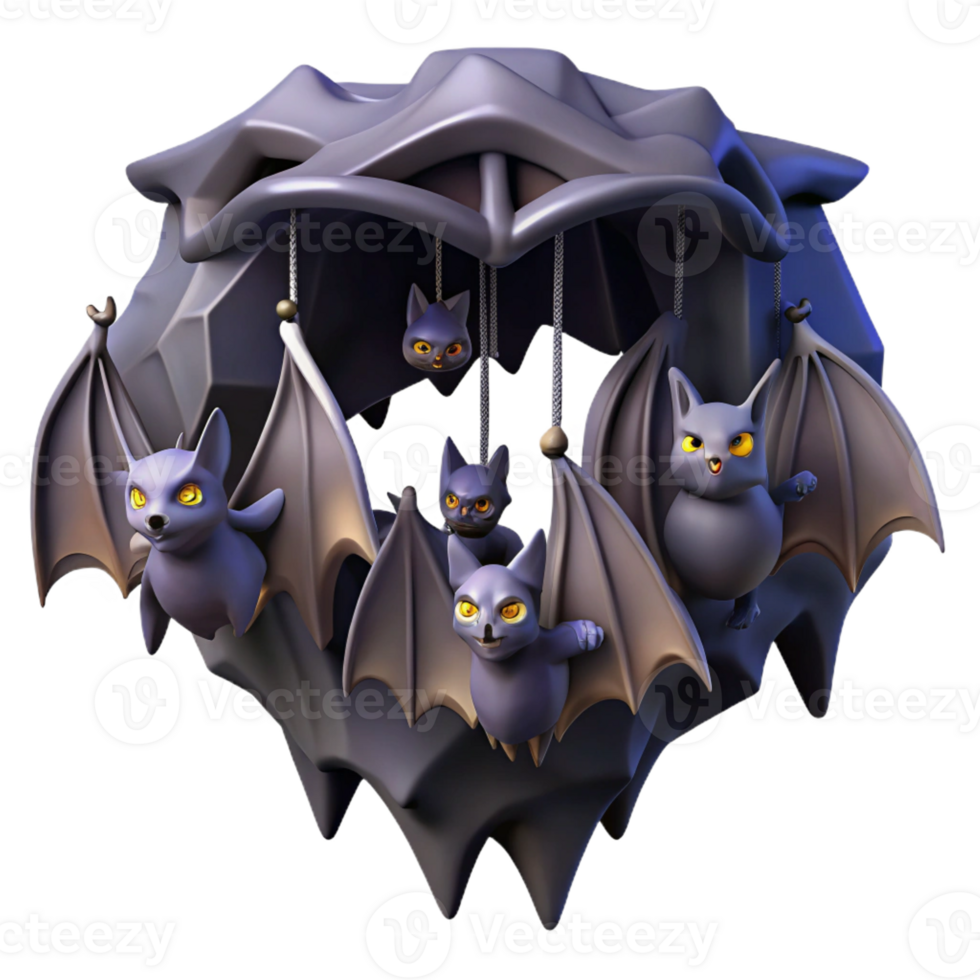 magnificent traditional A colony of bats hanging in a cave, dark and mysterious atmosphere, gothic style premium png