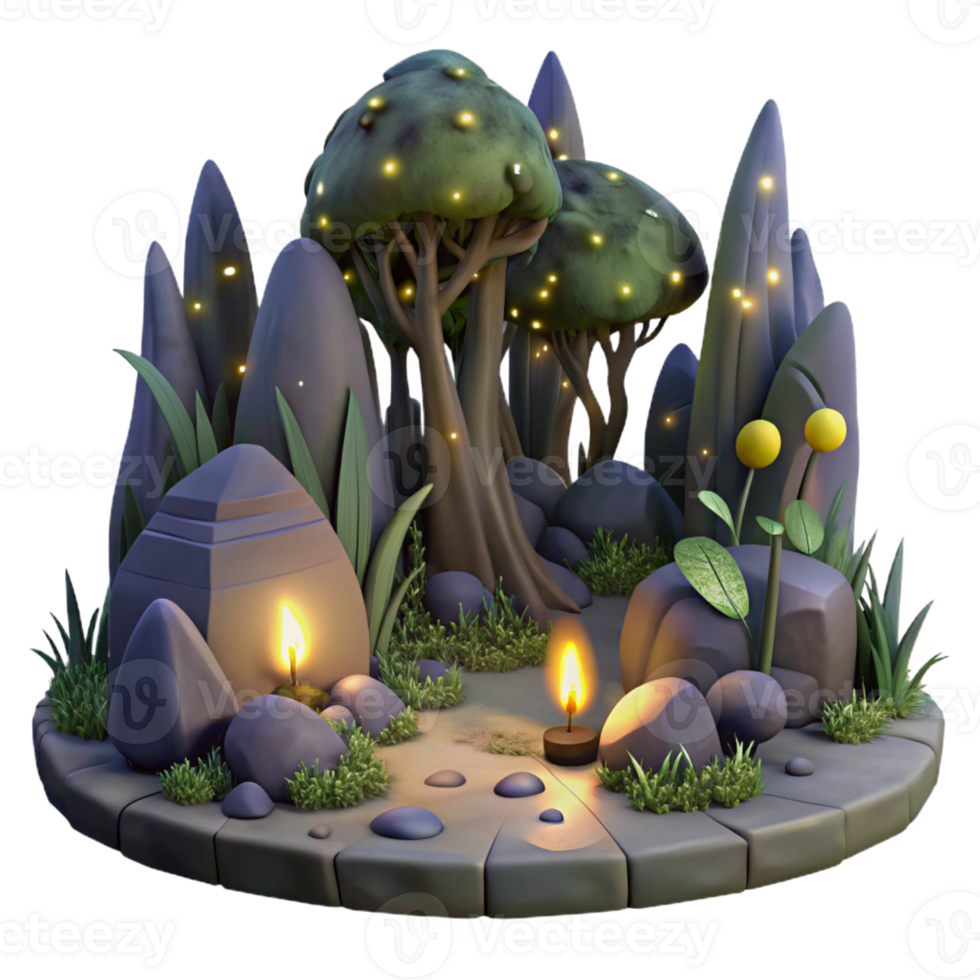 vibrant creative A group of fireflies illuminating a dark forest, magical and enchanting atmosphere, fantasy art style high resolution png