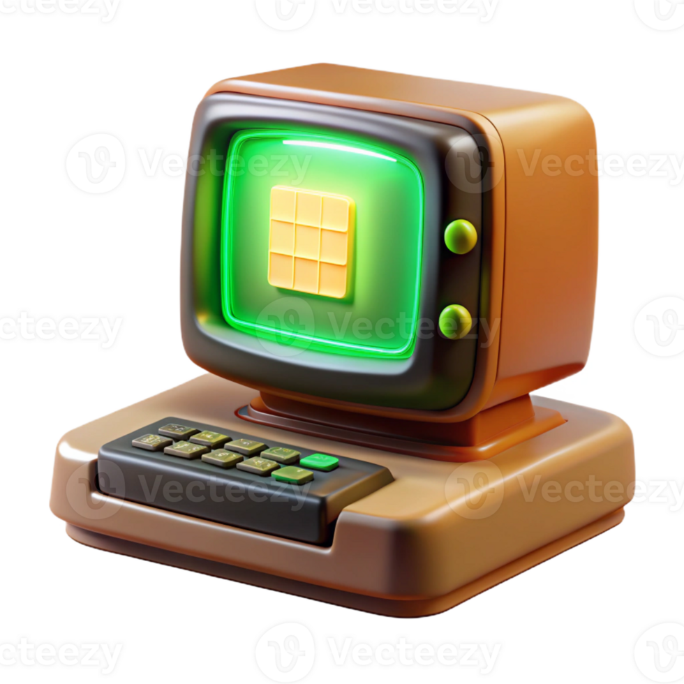 impressive artistic A vintage computer terminal displaying cascading green code, bathed in the warm glow of an incandescent desk lamp, retro 80s aesthetic high resolution png