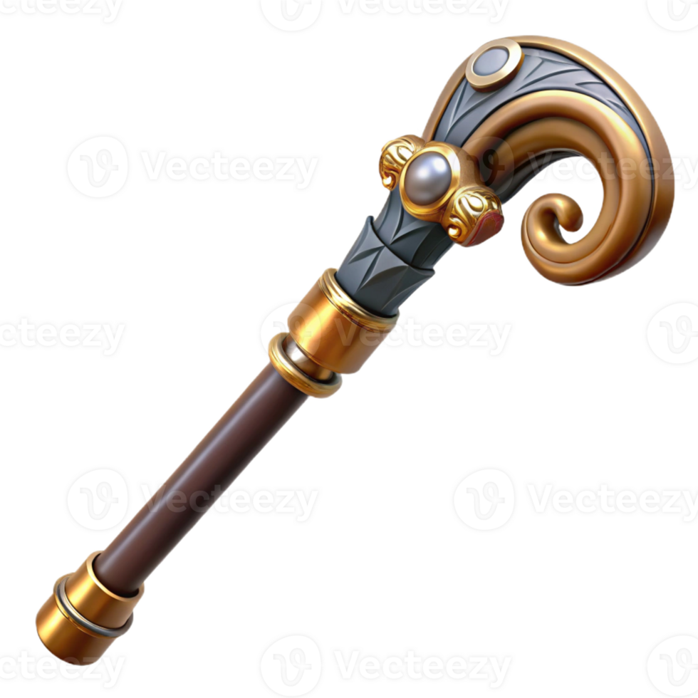 stunning rustic A stylish steampunk cane with a hidden blade and intricate carvings, sharp, contrasting lighting high resolution png
