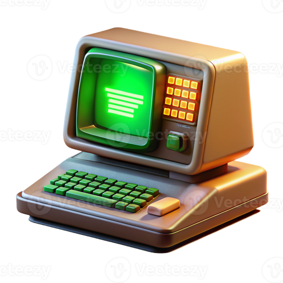 impressive contemporary A vintage computer terminal displaying cascading green code, bathed in the warm glow of an incandescent desk lamp, retro 80s aesthetic detailed png