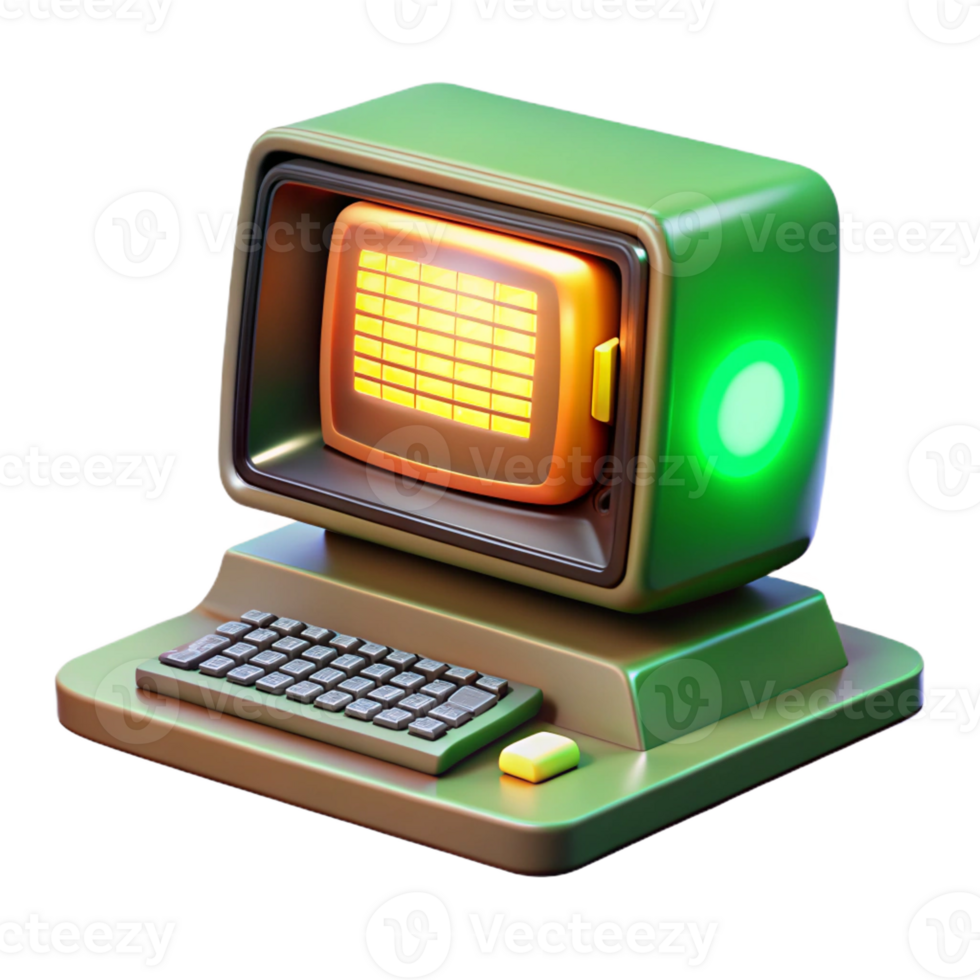 impressive contemporary A vintage computer terminal displaying cascading green code, bathed in the warm glow of an incandescent desk lamp, retro 80s aesthetic 4K png