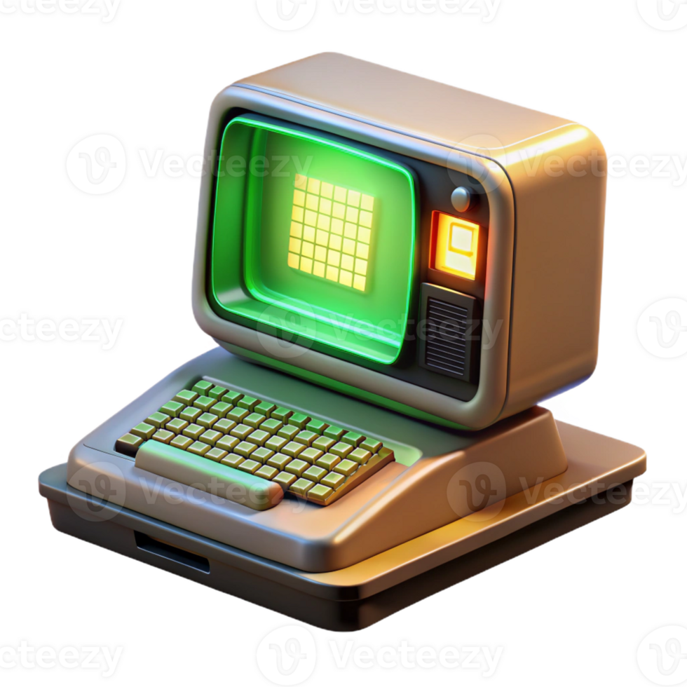 elegant vintage A vintage computer terminal displaying cascading green code, bathed in the warm glow of an incandescent desk lamp, retro 80s aesthetic detailed png