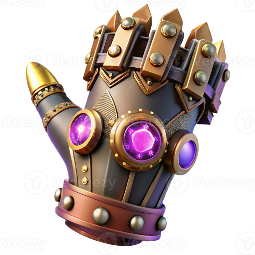 wonderful contemporary A detailed steampunk gauntlet with intricate gears and glowing crystals, sharp, contrasting lighting 4K png