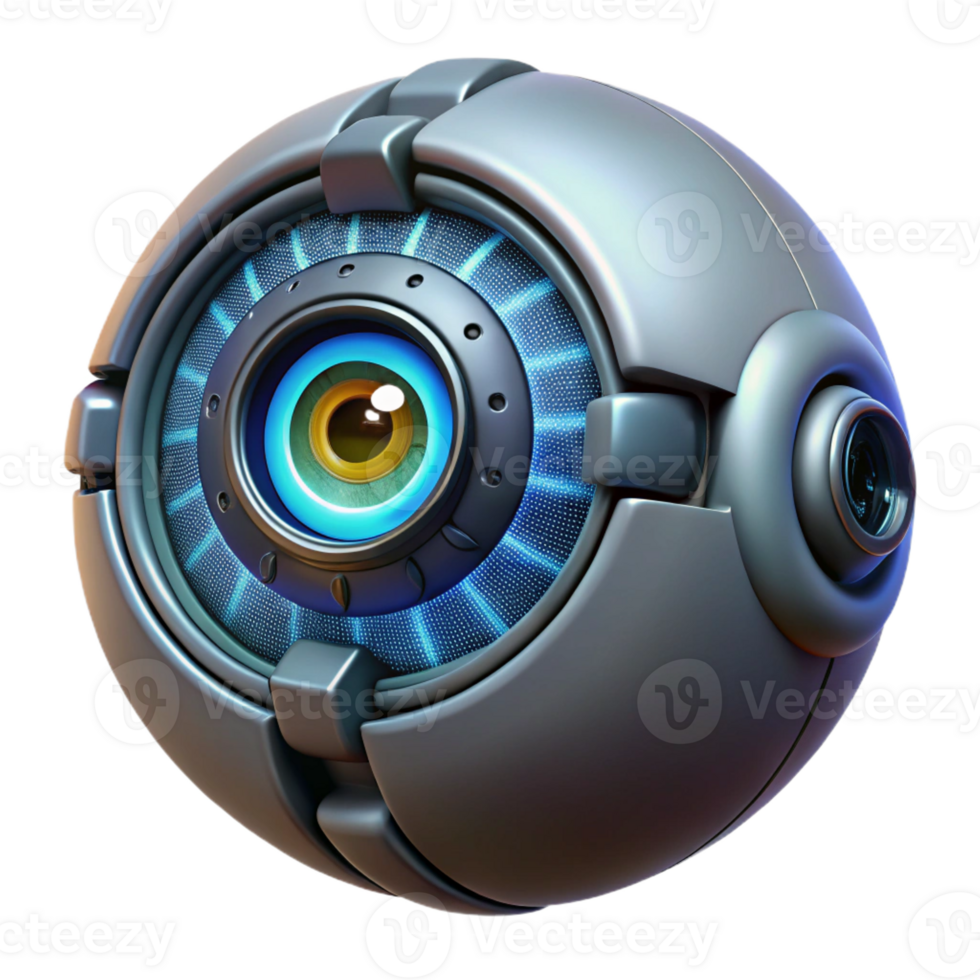 stunning minimalist A cyborg eye staring intently, intricate mechanical details and glowing iris, dark and moody lighting high quality png