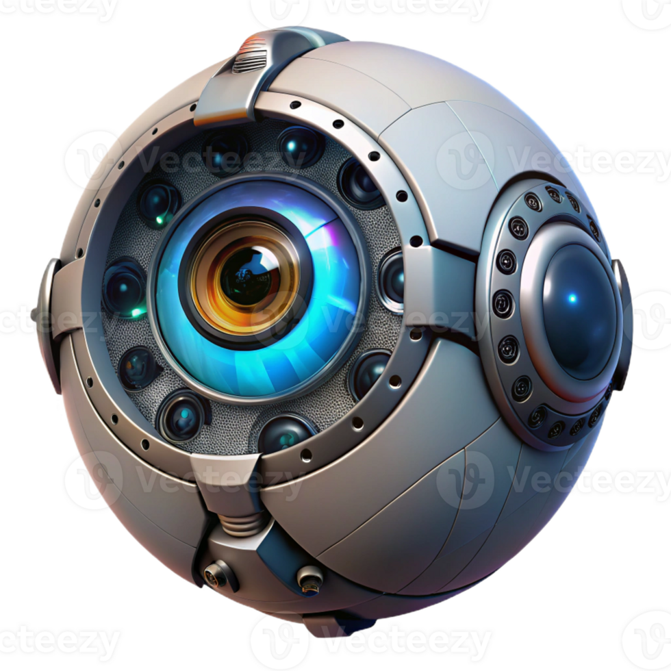magnificent creative A cyborg eye staring intently, intricate mechanical details and glowing iris, dark and moody lighting authentic png