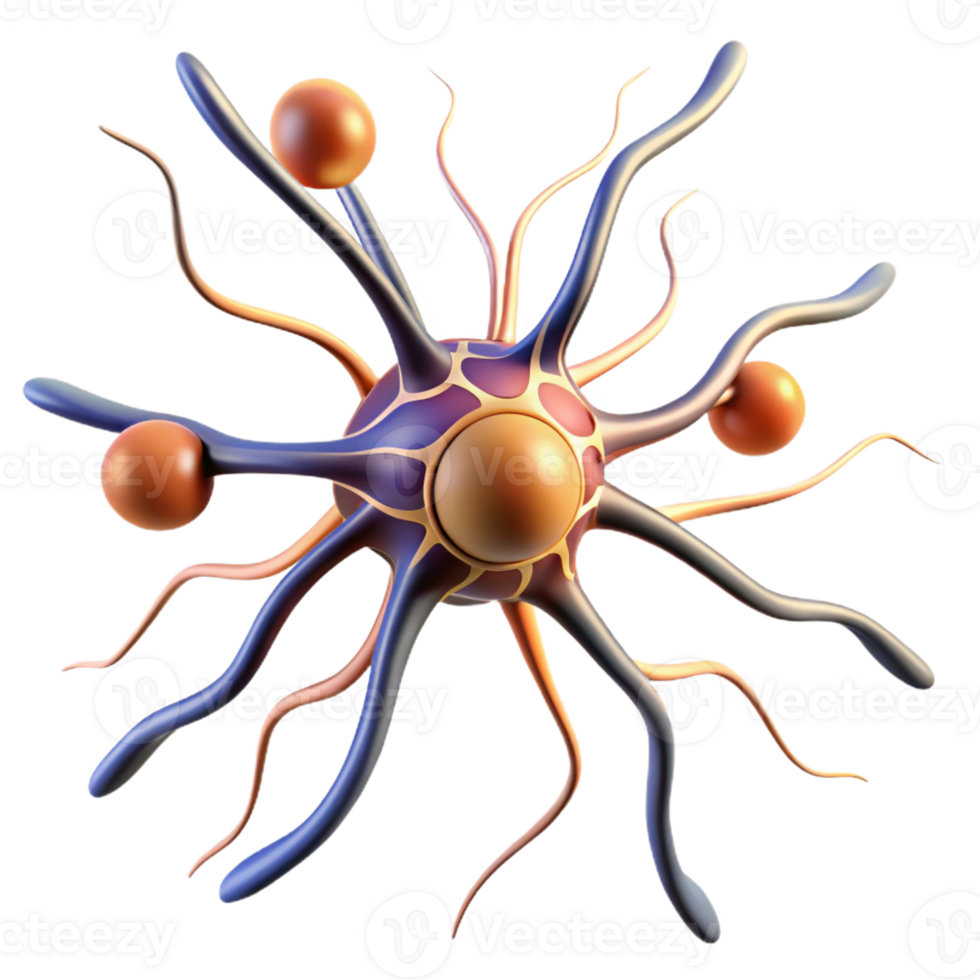 serene contemporary A single human neuron firing, intricate connections and electrical impulses, scientific illustration style detailed png