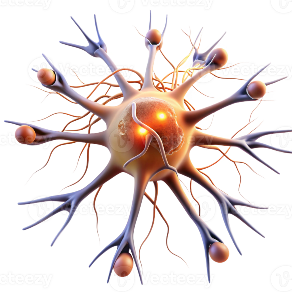 elegant traditional A single human neuron firing, intricate connections and electrical impulses, scientific illustration style original png