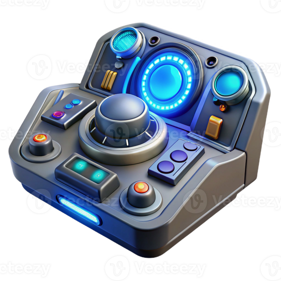 beautiful rustic A futuristic control panel with glowing buttons and intricate dials, complex and detailed, dim blue lighting high resolution png