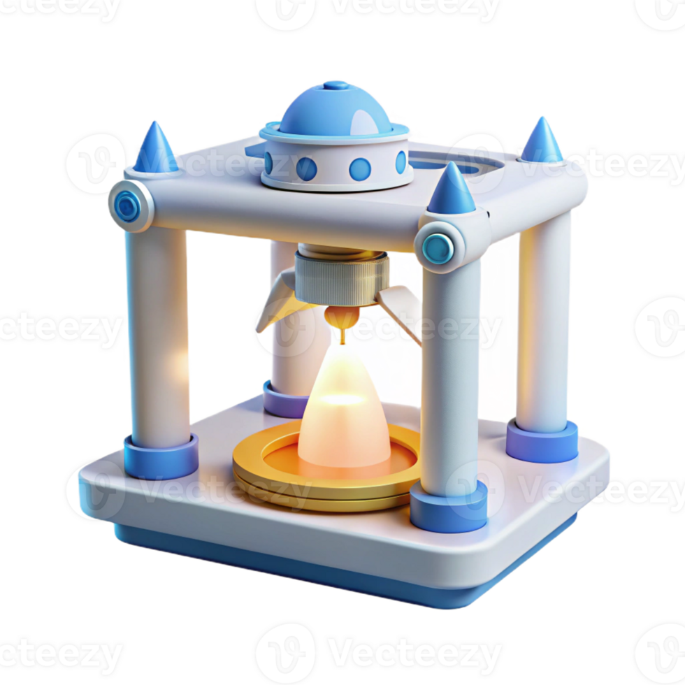vibrant minimalist A 3D printer creating a miniature spaceship, intricate details and layers, bright white studio light detailed png