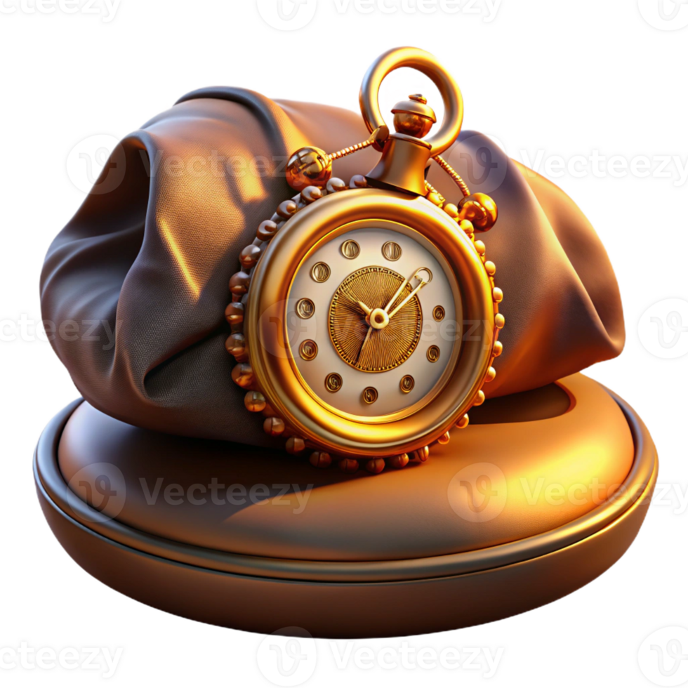 wonderful rustic A steampunk-themed pocket watch with intricate gears and Roman numerals, resting on a velvet cushion, warm candlelight, photorealistic style professional png