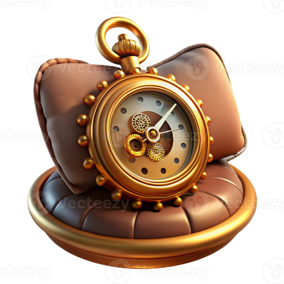 extraordinary abstract A steampunk-themed pocket watch with intricate gears and Roman numerals, resting on a velvet cushion, warm candlelight, photorealistic style original png